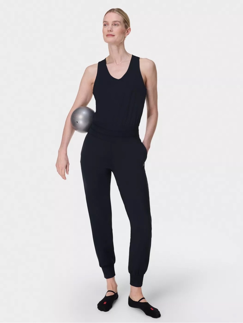 Sweaty Betty Black Sleeveless Studio Jumpsuit with Jogger Legs